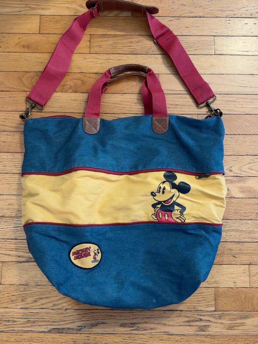Vintage Disney Mickey Mouse Expandable Denim Duffle Bag Travel Tote Shoulder